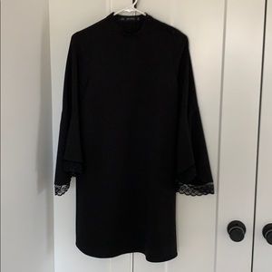 Zara Black Dress with bell sleeves & lace edging